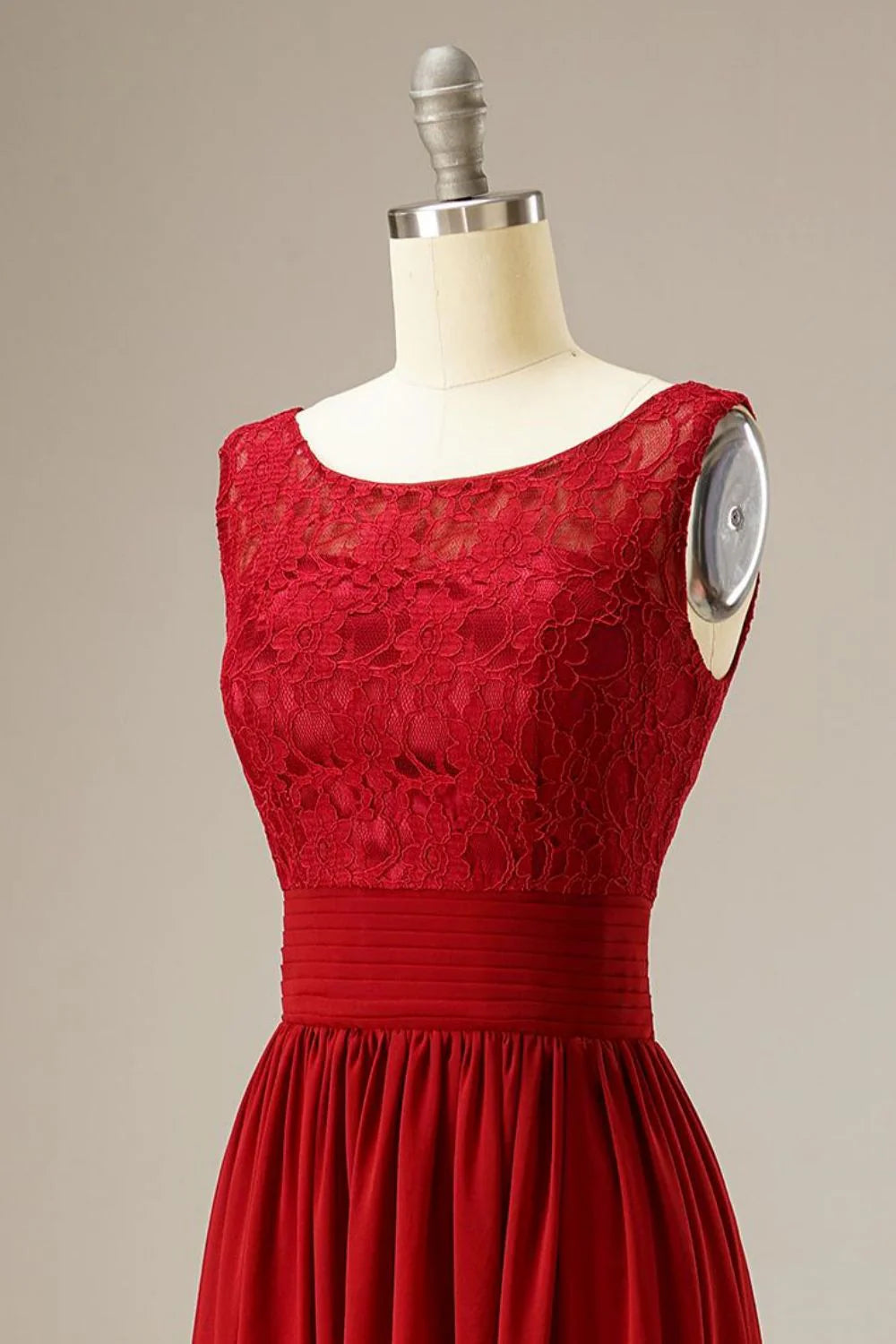 A Line Lace Top Chiffon Long Dress