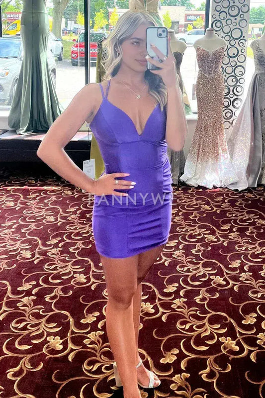 FannyWe Simple Regency V-Neck Bodycon Short Party Dress formal wear dresses