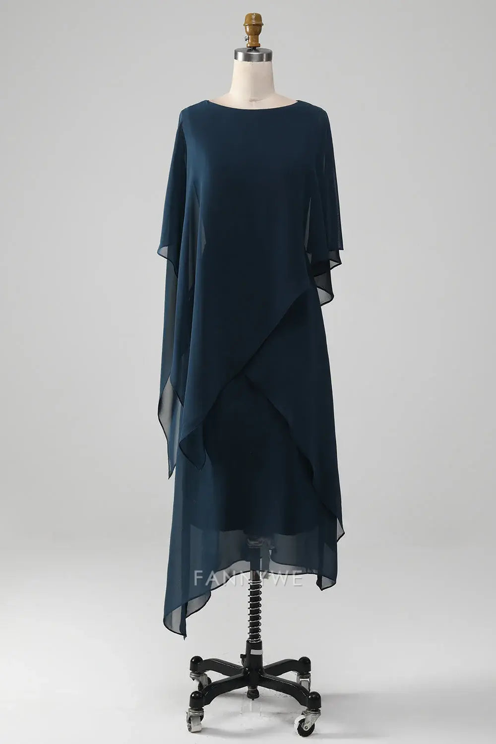 Elegant Round Neck Chiffon Overlay Asymmetric Maxi Dress Mother of the Bride Dress