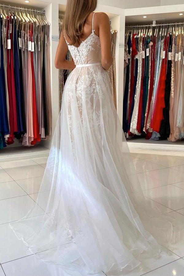 Vestido de fiesta largo de tul con encaje y escote corazón de sirena