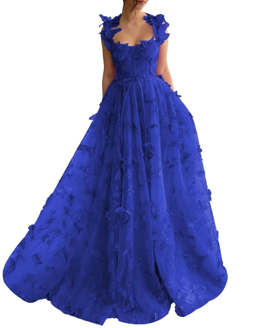 Long Tulle Prom Dress with 3D Butterflies Dress Ball Gown Evening Party Wedding Guest Formal Dress Slit