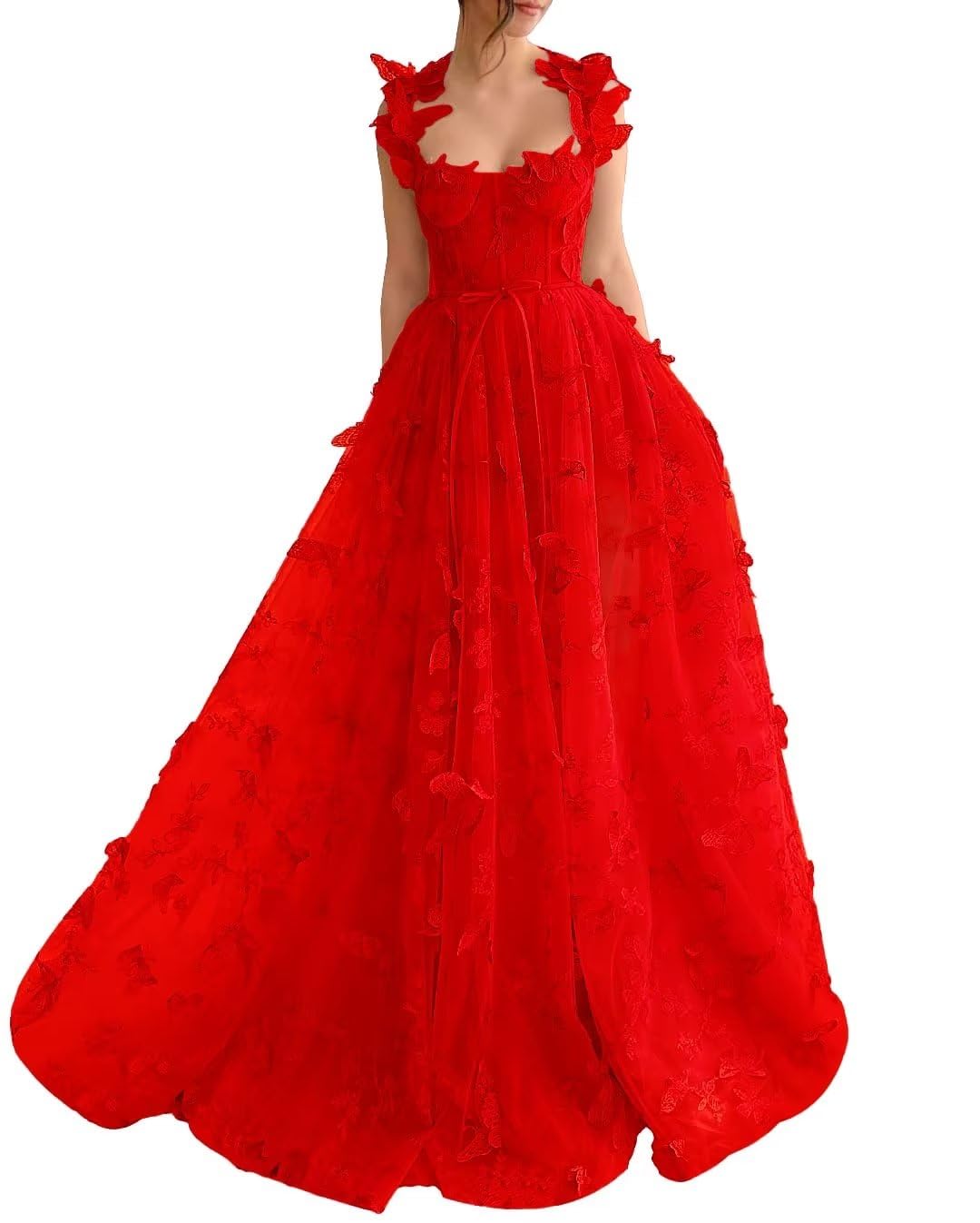 Long Tulle Prom Dress with 3D Butterflies Dress Ball Gown Evening Party Wedding Guest Formal Dress Slit