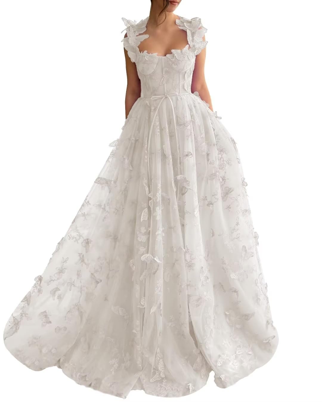 Long Tulle Prom Dress with 3D Butterflies Dress Ball Gown Evening Party Wedding Guest Formal Dress Slit