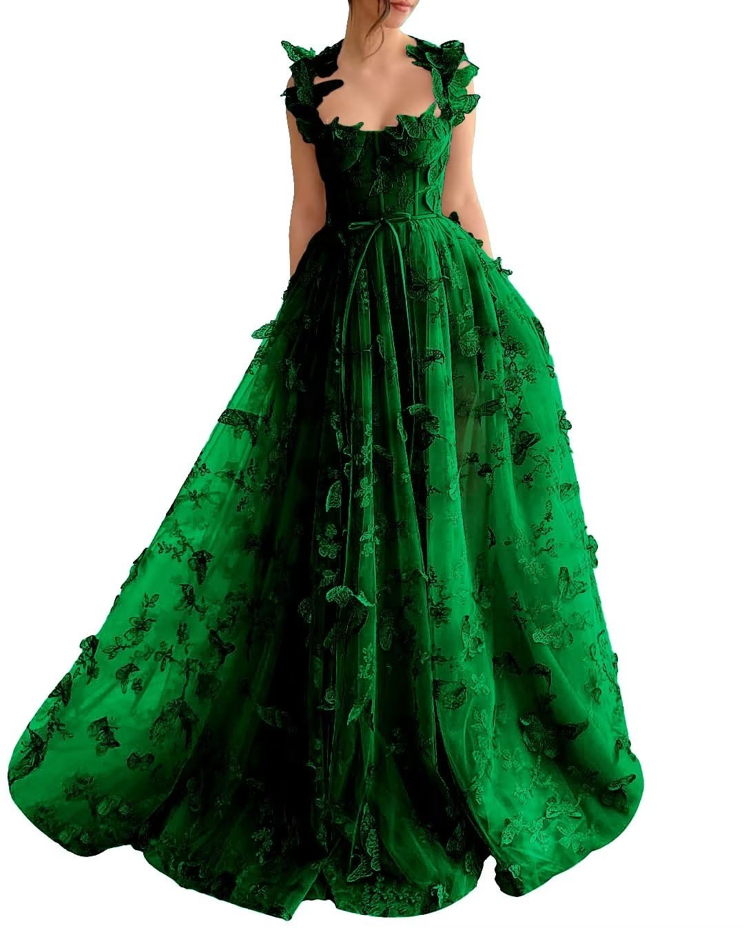 Long Tulle Prom Dress with 3D Butterflies Dress Ball Gown Evening Party Wedding Guest Formal Dress Slit