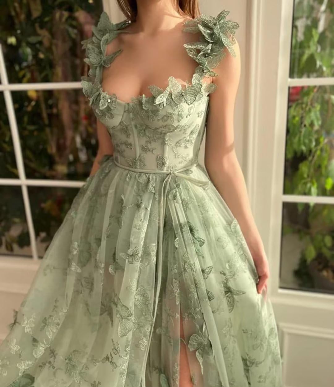 Long Tulle Prom Dress with 3D Butterflies Dress Ball Gown Evening Party Wedding Guest Formal Dress Slit