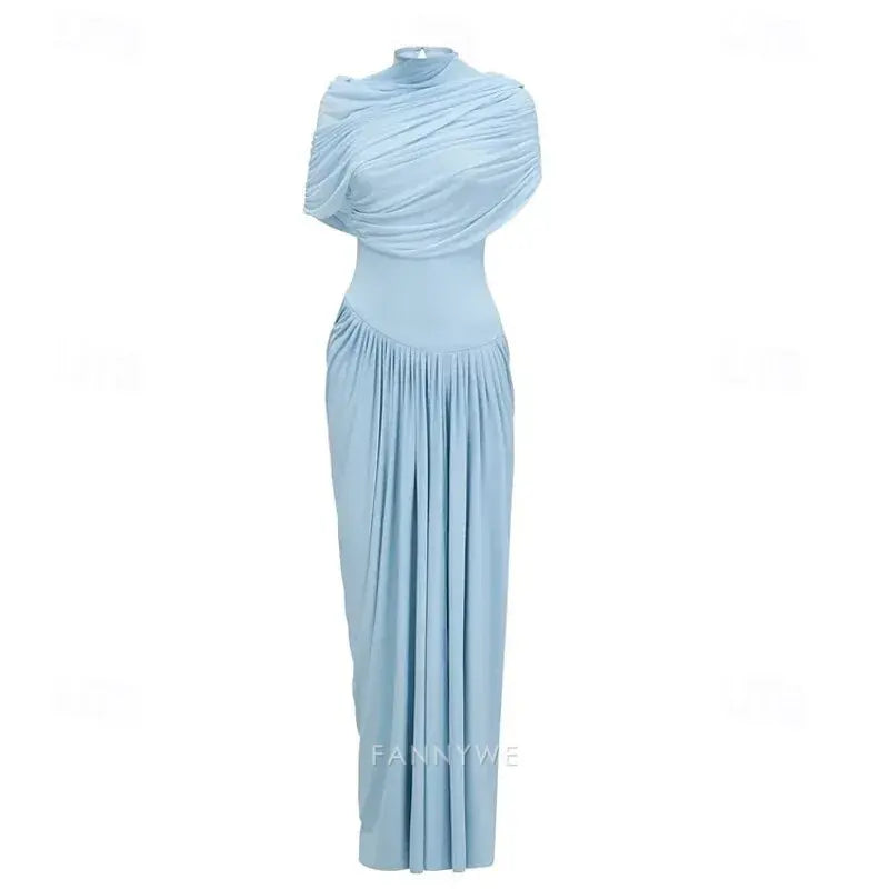 Sheath / Column Floor Length Prom Dresses Evening Gown Ball Gown Formal Dress Elegant Short Sleeve High Neck Wedding Formal Spandex with Ruched Shawl