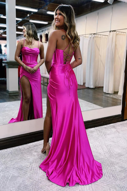 Sheath Spaghetti Straps Long Prom Dress with Split Front