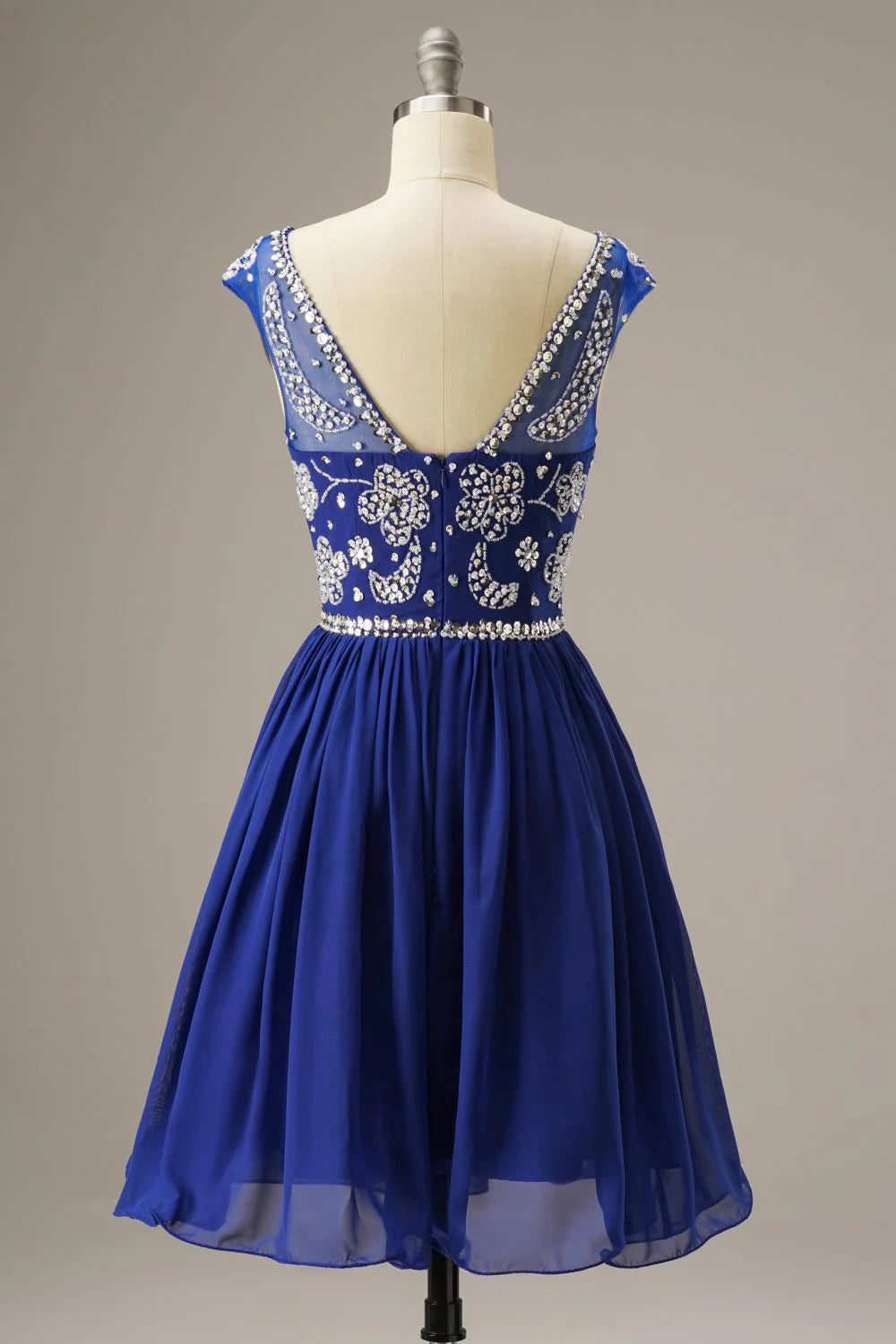 Short-Mini Cap Sleeves Party Dress WIth Beading