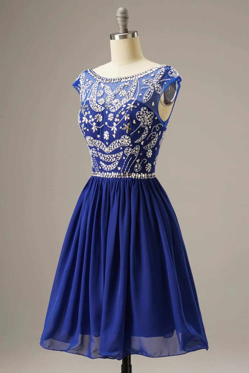 Short-Mini Cap Sleeves Party Dress WIth Beading