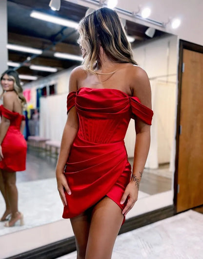 Sexy Of The Shoulder Satin Short Homecoming Dress