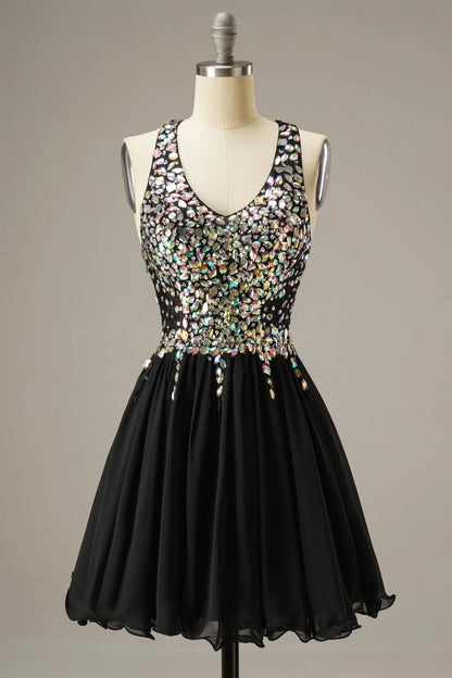 Short Mini Party Dress WIth Crystal Beads