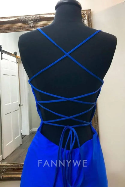 FannyWe Elegant Simple Tight Spaghetti Straps Scoop Satin Mini Party Homecoming Dress formal wear dresses