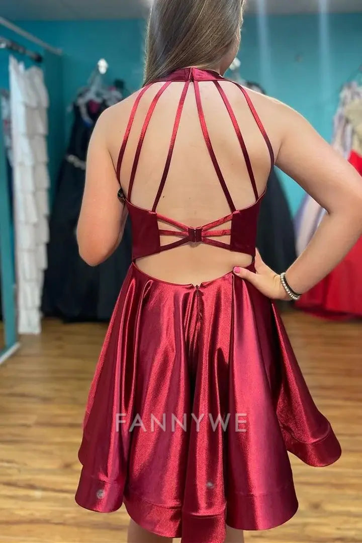 FannyWe Simple Wine Red A-line Short Homecoming Dress formal wear dresses