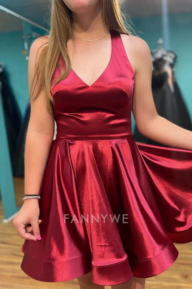 FannyWe Simple Wine Red A-line Short Homecoming Dress formal wear dresses