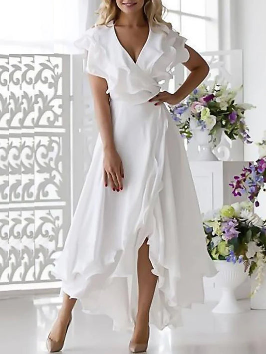 A-Line V-Neck Asymmetrical Mother Of The Bride Dresses