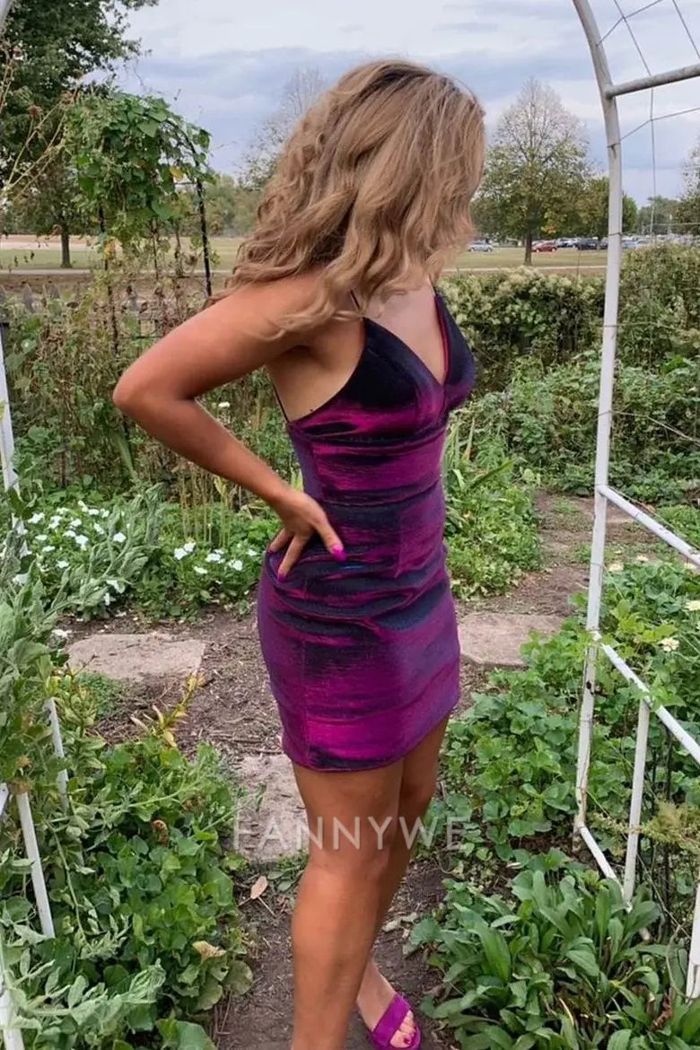 FannyWe Elegant Spaghetti Straps Purple Bodycon Homecoming Dress formal wear dresses
