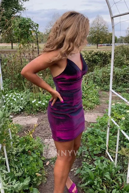 FannyWe Elegant Spaghetti Straps Purple Bodycon Homecoming Dress formal wear dresses
