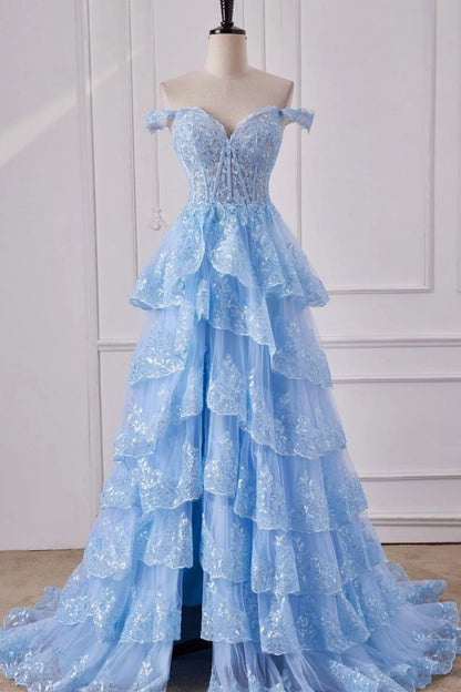 A-Line Off The Shoulder Long Prom Dress