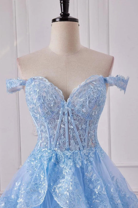 A-Line Off The Shoulder Long Prom Dress