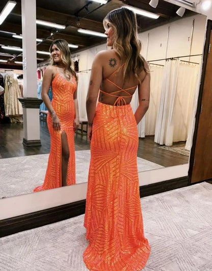 Sparkly Sequin Long Prom Party Dress With Split