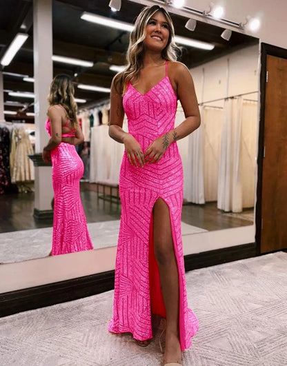 Sparkly Sequin Long Prom Party Dress With Split