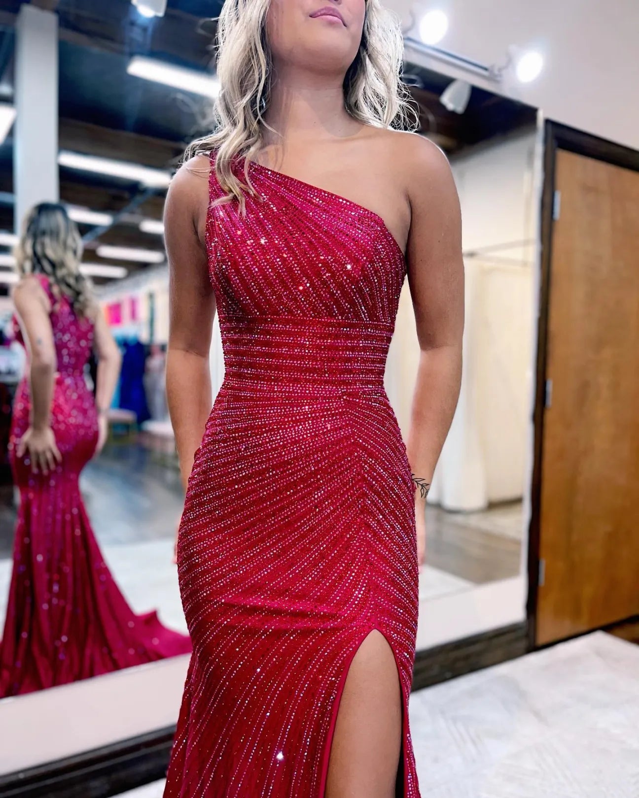 Mermaid One Shoulder Split Prom Dress
