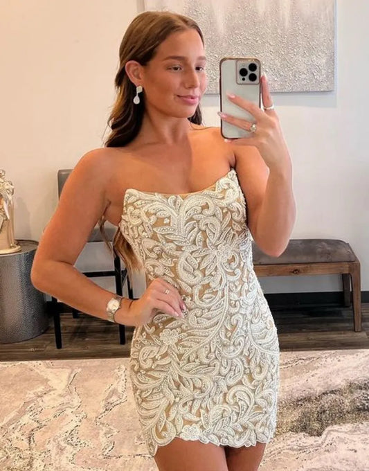 Strapless Bodycon Homecoming Dress With Beading