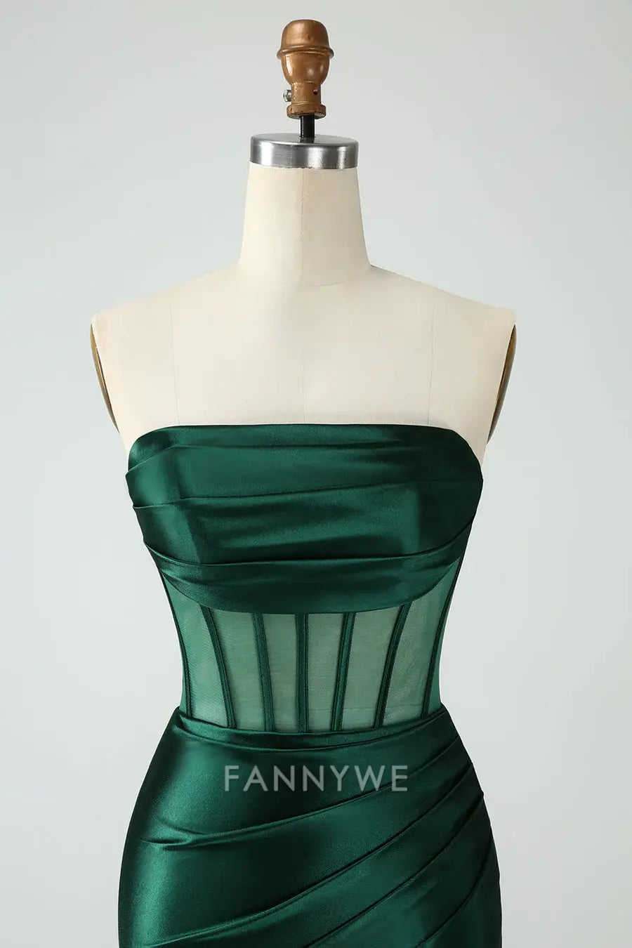 FannyWe Simple Strapless Sheer Bodice Mini Cocktail Dress in Emerald Green formal wear dresses