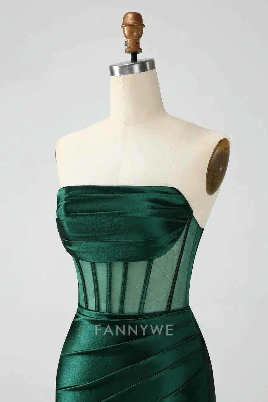 FannyWe Simple Strapless Sheer Bodice Mini Cocktail Dress in Emerald Green formal wear dresses