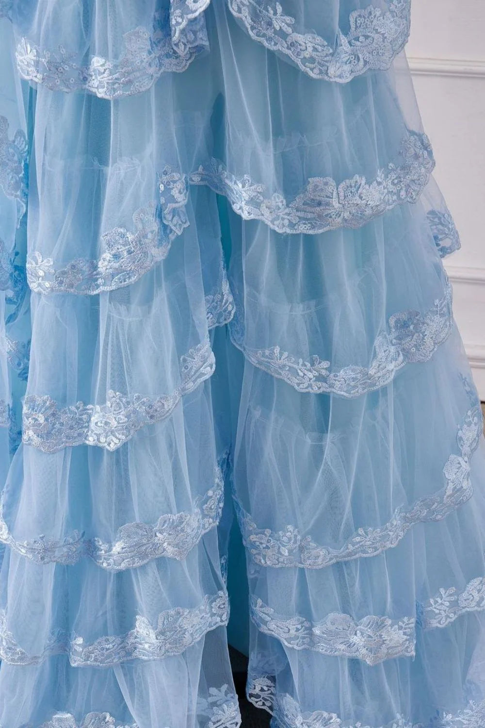 A-Line Long Tiered Prom Dress With Appliques