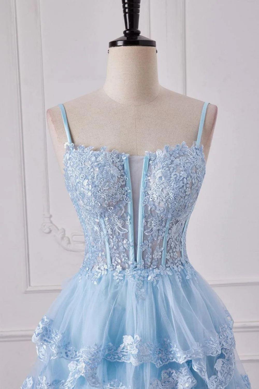 A-Line Long Tiered Prom Dress With Appliques