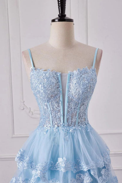 A-Line Long Tiered Prom Dress With Appliques