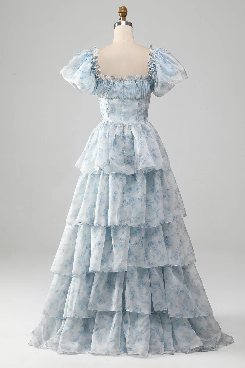 A Line Square Neck Tiered Ruffles Prom Dress