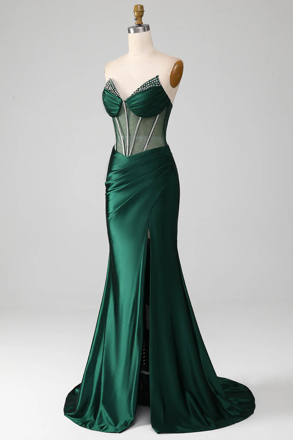Vestido de fiesta de sirena con escote en forma de corazón y corsé con abertura frontal