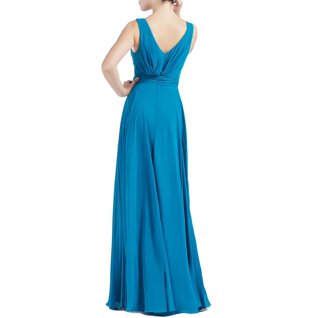 A Line V Neck Long Pleated Wedding Party Bridesmaid Dresses
