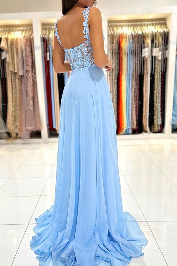 A-Line Chiffon Lace Formal Long Prom Dress