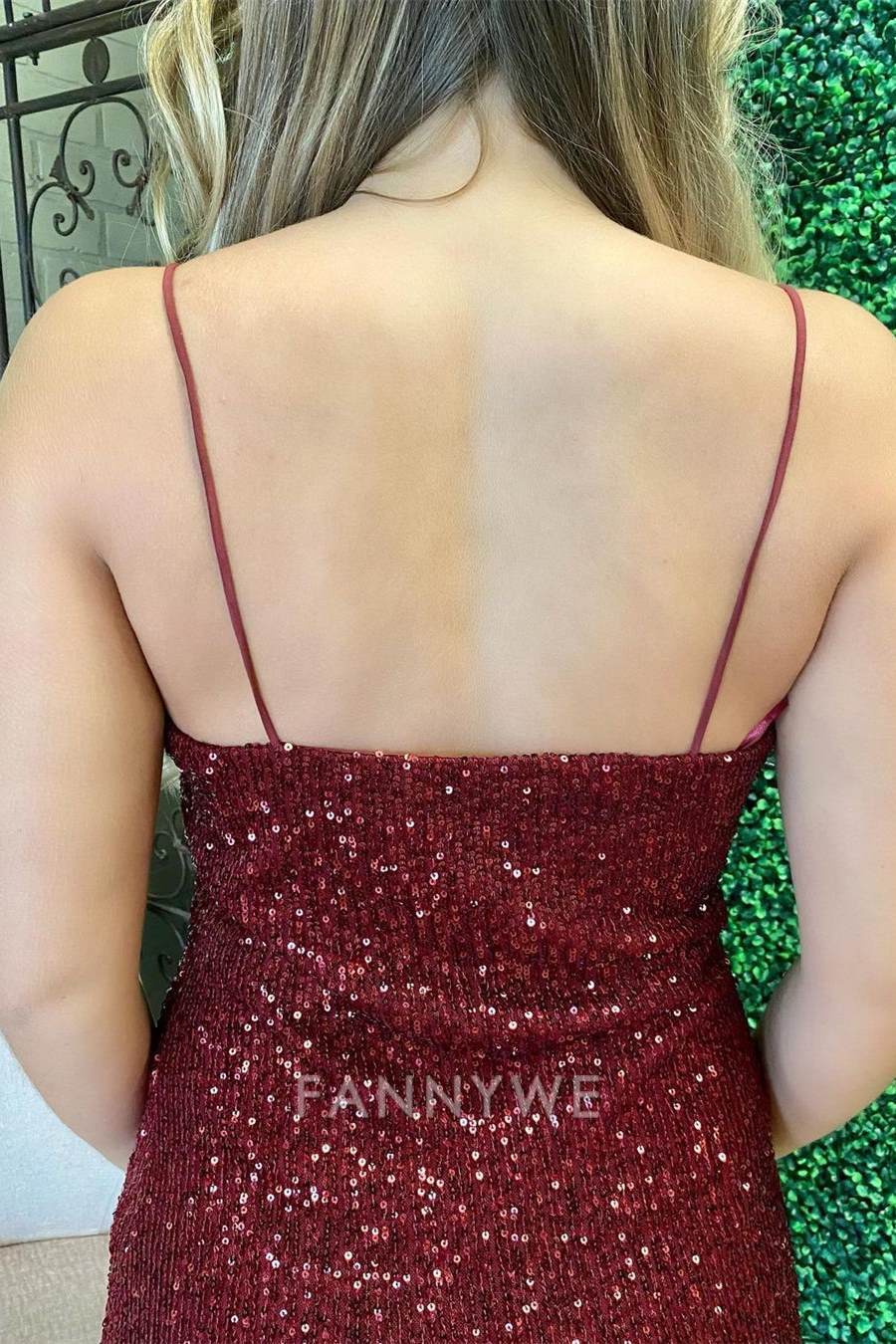 FannyWe Elegant Tight Burgundy Sequins Short Party Dress formal wear dresses