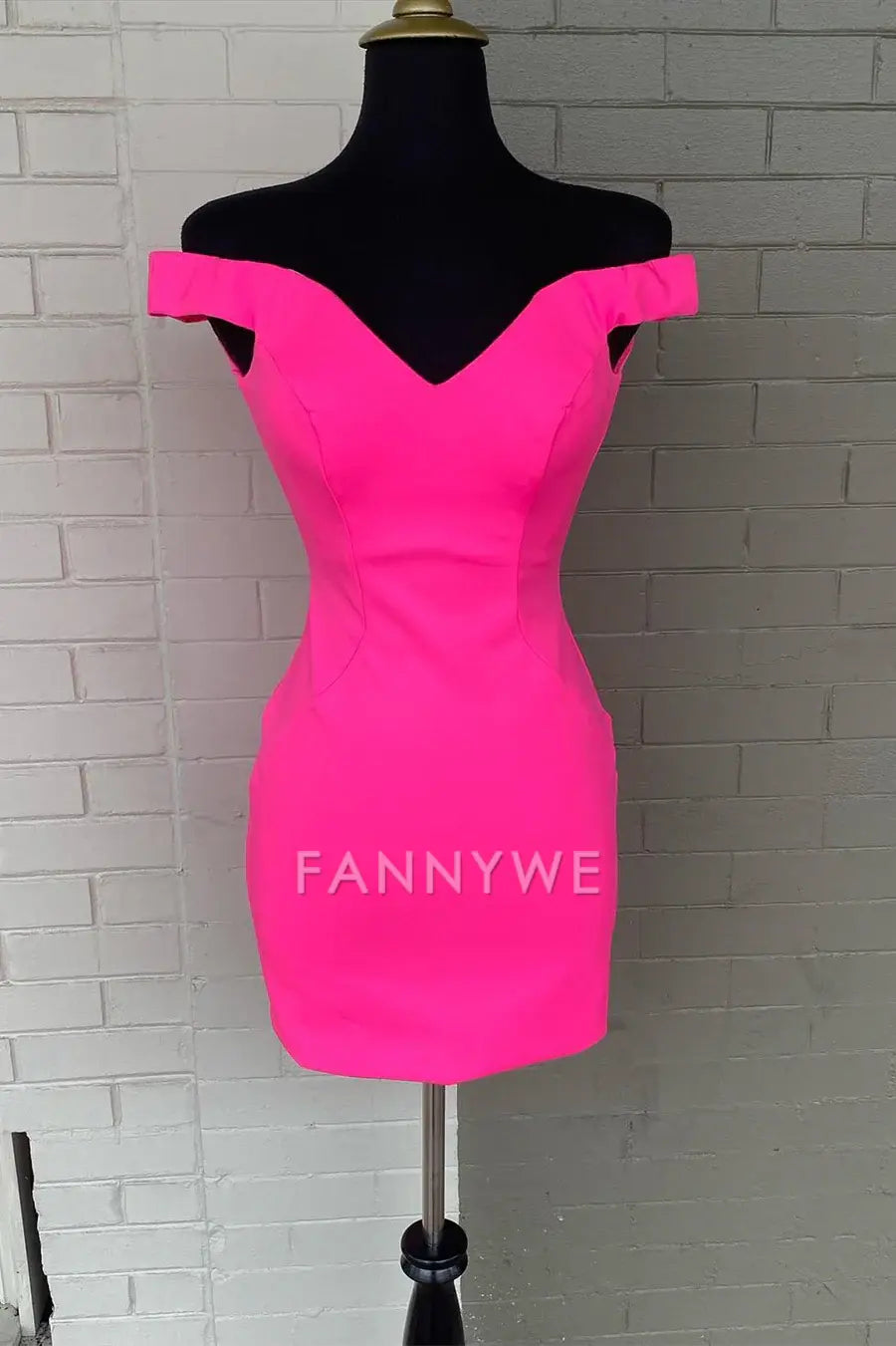 FannyWe Tight Hot Pink Off the Shoulder Short Party Dress formal wear dresses