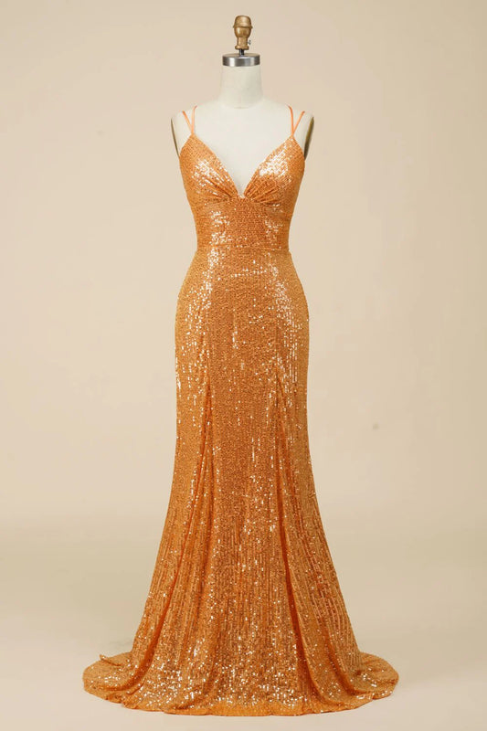 Mermaid V-Neck Sequin Long Prom Dress