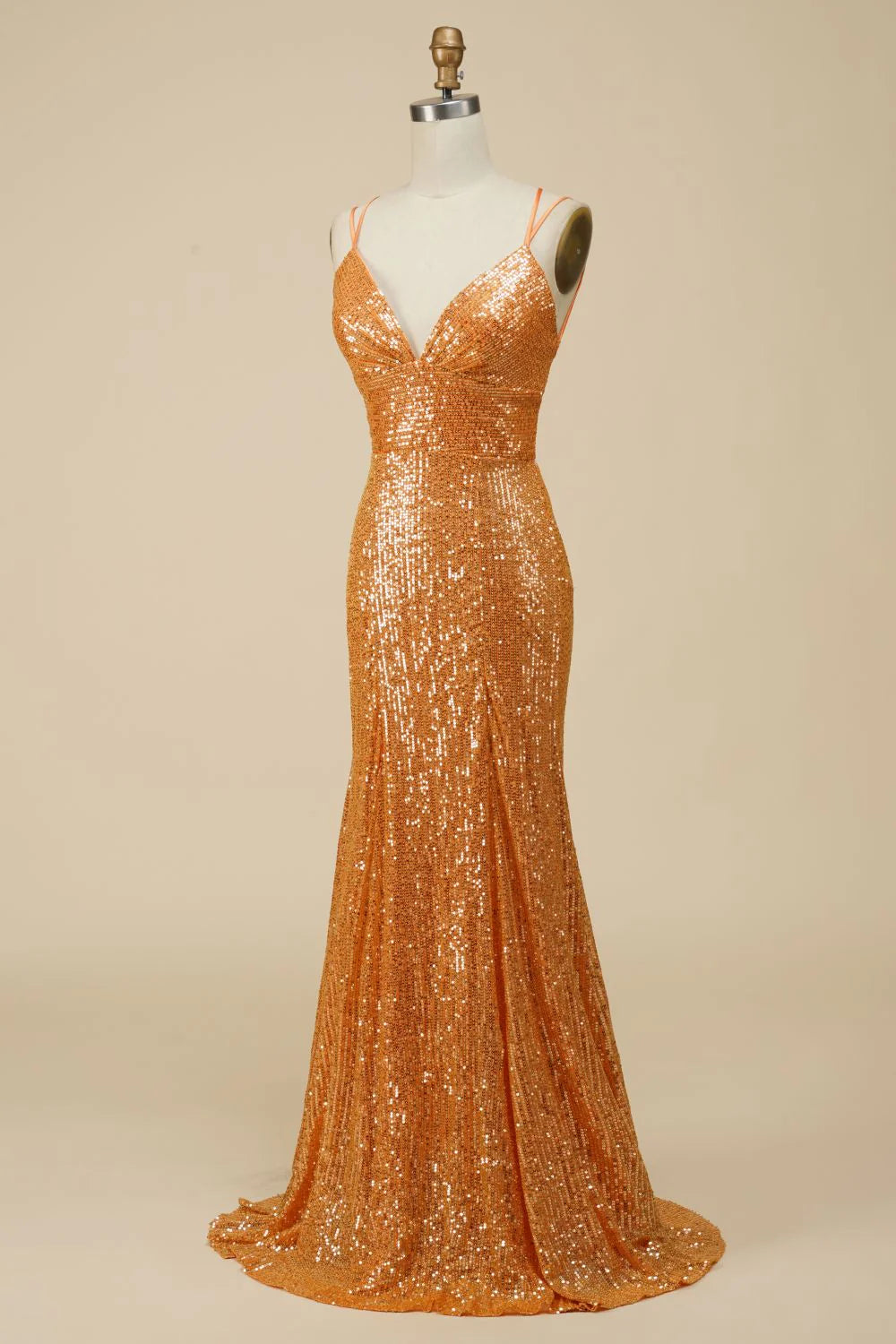 Vestido de fiesta largo de sirena con escote en V y lentejuelas