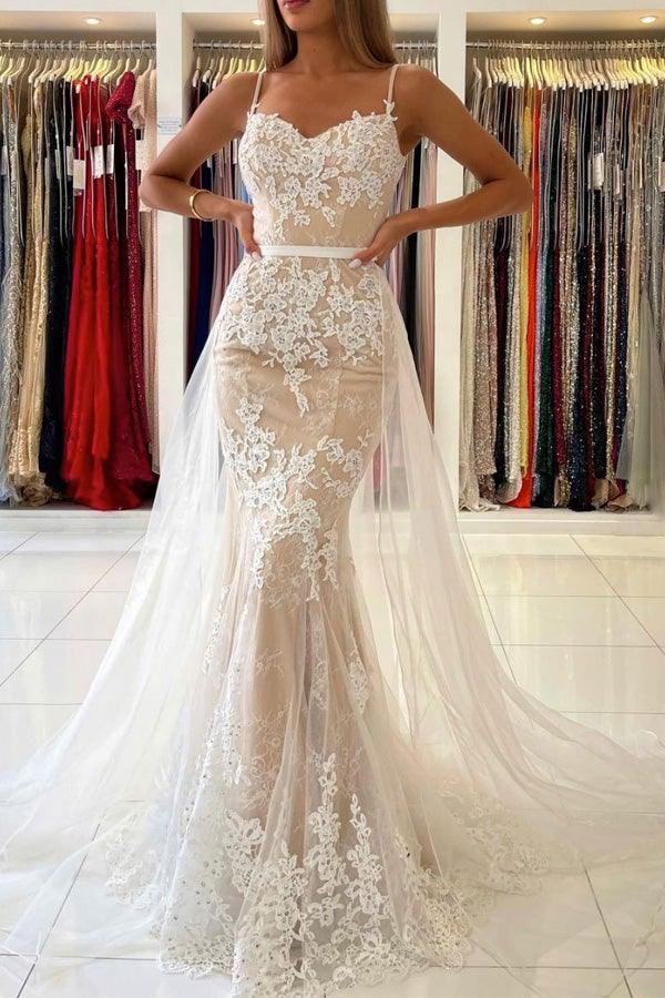 Vestido de fiesta largo de tul con encaje y escote corazón de sirena