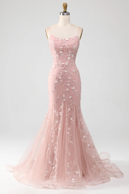 Vestido de fiesta con apliques y tirantes finos Mermiad