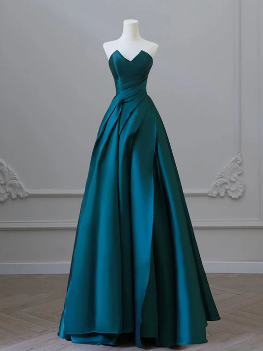 Vestido de fiesta largo de satén con corte A