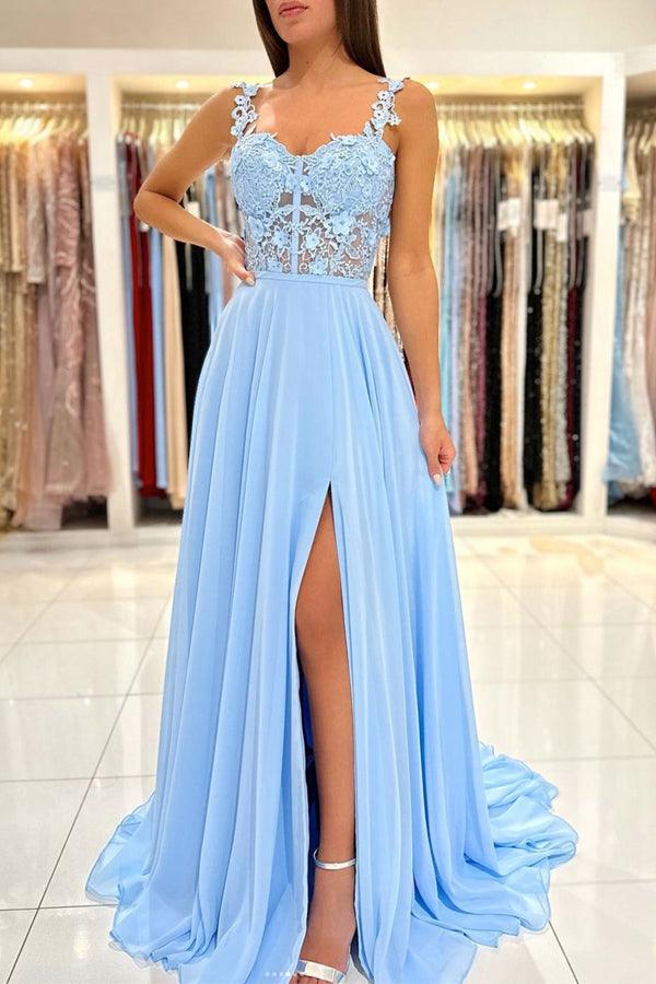A-Line Chiffon Lace Formal Long Prom Dress