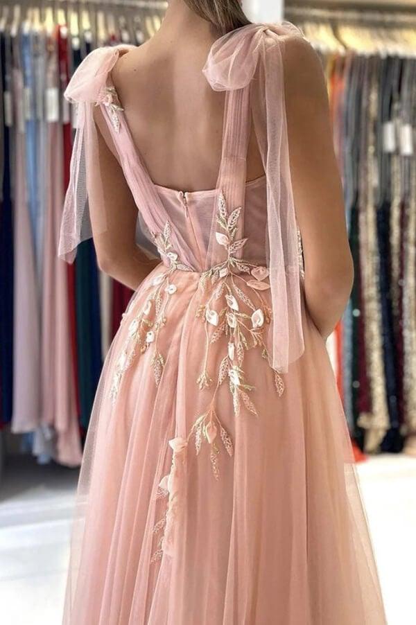 A-line Tulle Lace Tulle Prom Dress With Split