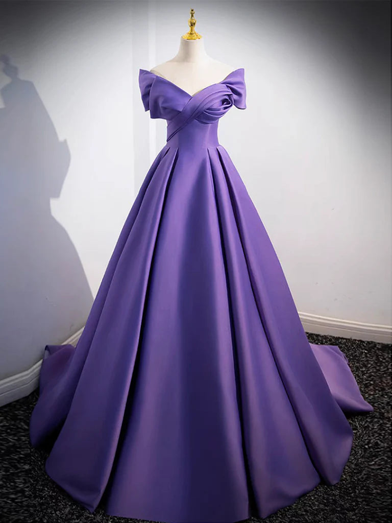 Off Shoulder Satin Long Prom Dress