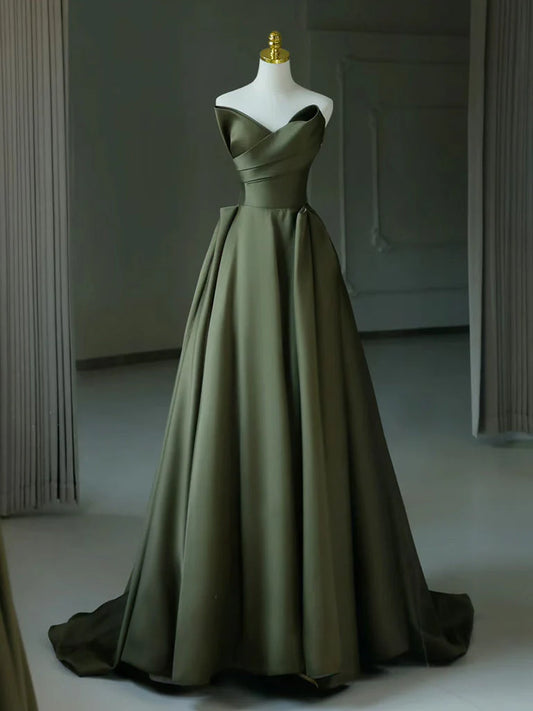 Langes Ballkleid aus Satin in A-Linie mit V-Ausschnitt
