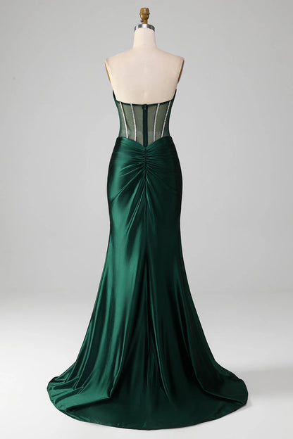 Vestido de fiesta de sirena con escote en forma de corazón y corsé con abertura frontal