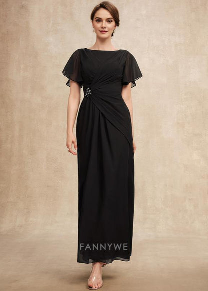 Vintage Sheath Scoop Short Sleeve Back Zip Ankle-Length Mother of the Bride Dress