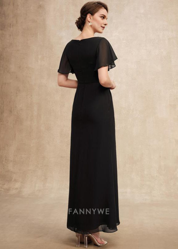 Vintage Sheath Scoop Short Sleeve Back Zip Ankle-Length Mother of the Bride Dress